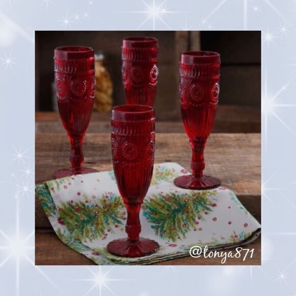 🦋 RARE!! 🦋 New Pioneer Woman Adeline 6-oz Flute, Red, Set of 4 - Picture 4 of 7